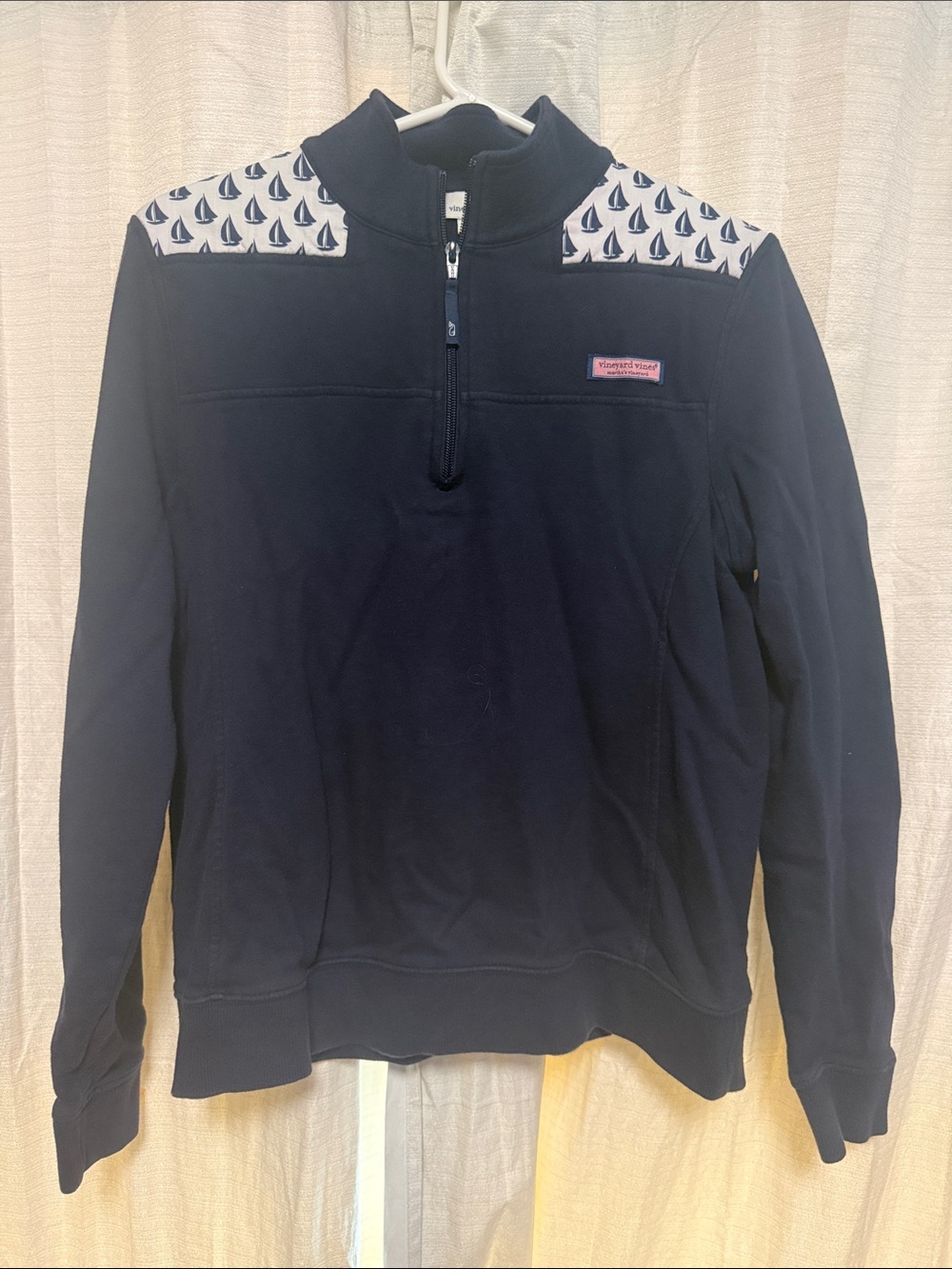 Vineyard Vines Navy Quarter-Zip Pullover with White Sailboat Yoke